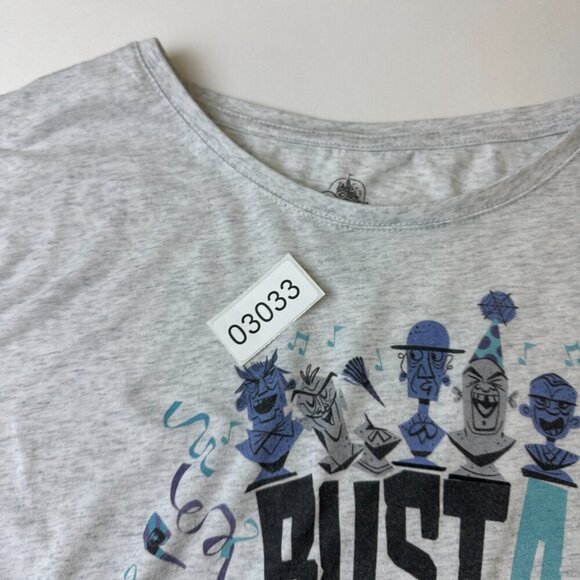 Disney Haunted Mansion Shirt Womens Medium Gray Bust A Move Graphic Tee Party - Picture 2 of 10